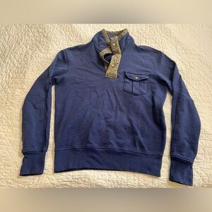 POLO Ralph Lauren 1/4 Snap Blue  Cotton Sweater with Olive Trim M Medium